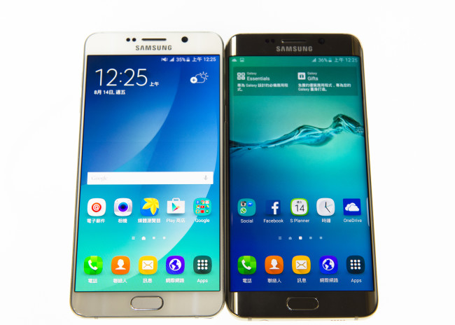 Galaxy Note 5（左）與 Samsung Galaxy S6 edge+ （右）比較