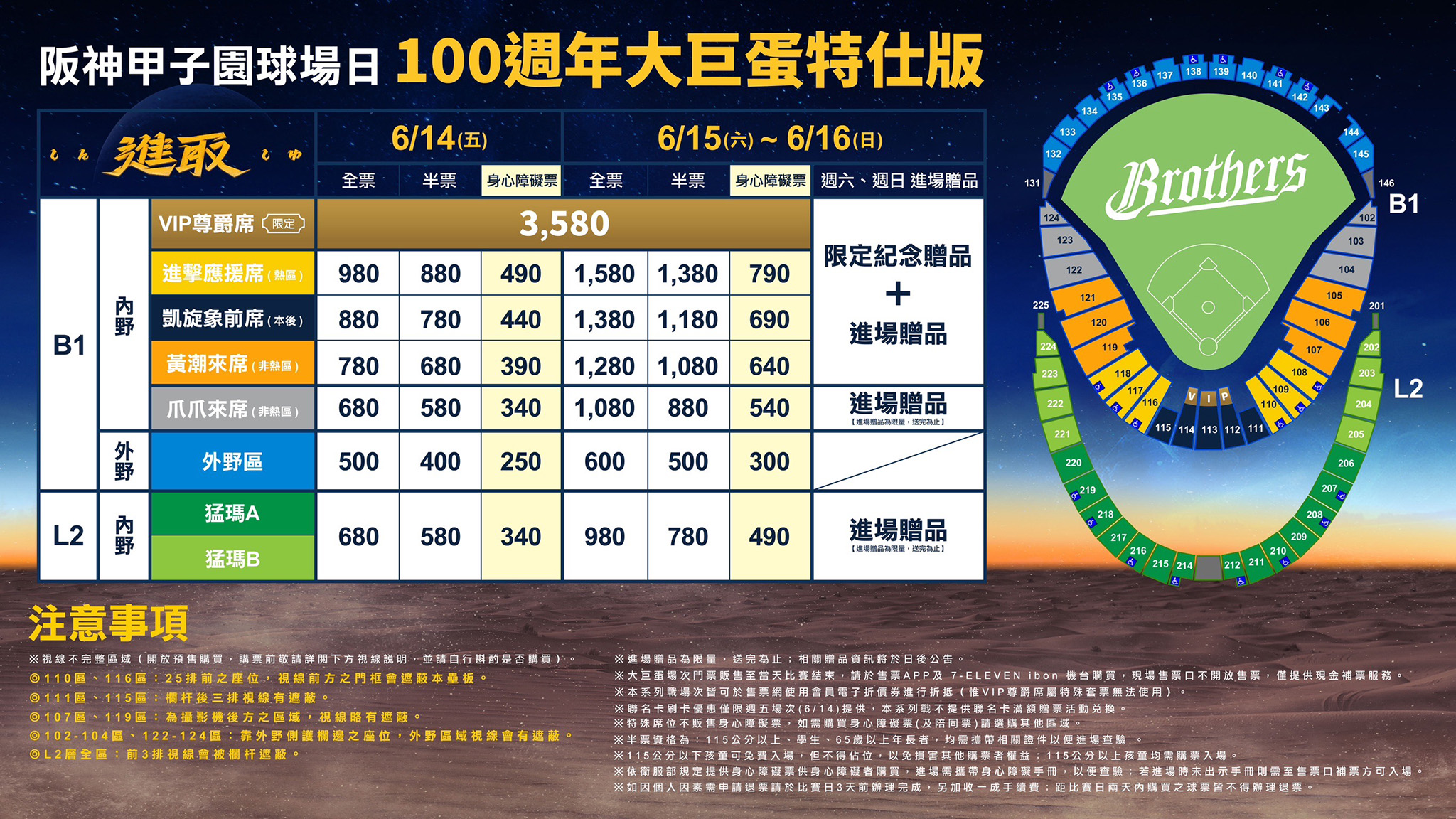 中信兄弟阪神甲子園球場日票價表/中信兄弟提供